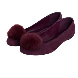 Michael Kors Remi Deep Purple Suede Pompom Flats